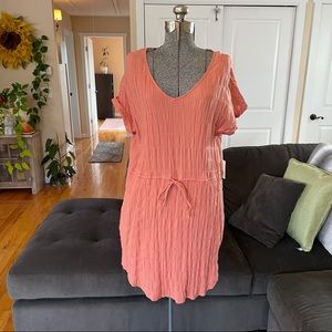 M & XS CORAL CASUAL DRESS WITH POCKETS LOOSE FIT PERFECT BEACH COVER UP